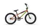 Shredder 20 BMX bike with alloy frame, black seat, 20" wheels, and green accents, side view on white background.